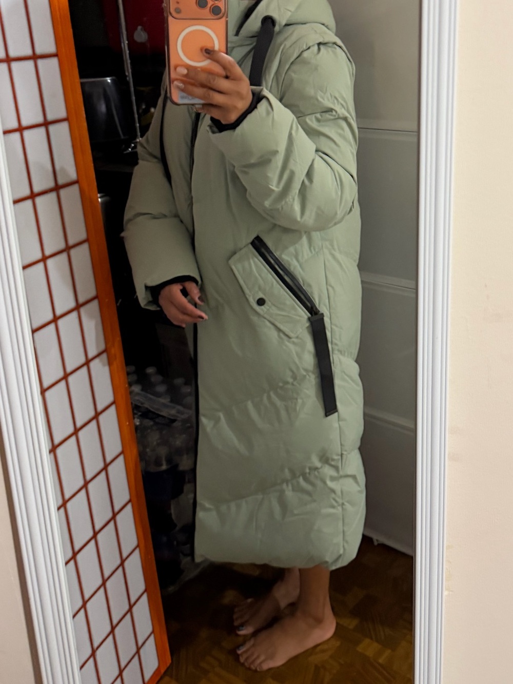 Long Puffer Coat in Sage Green with Hood. NWT - Picture 3 of 4